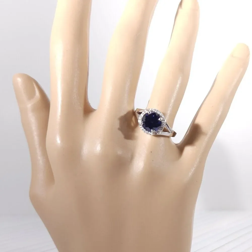 Simulated Tanzanite Halo Ring Size 7 1/2
